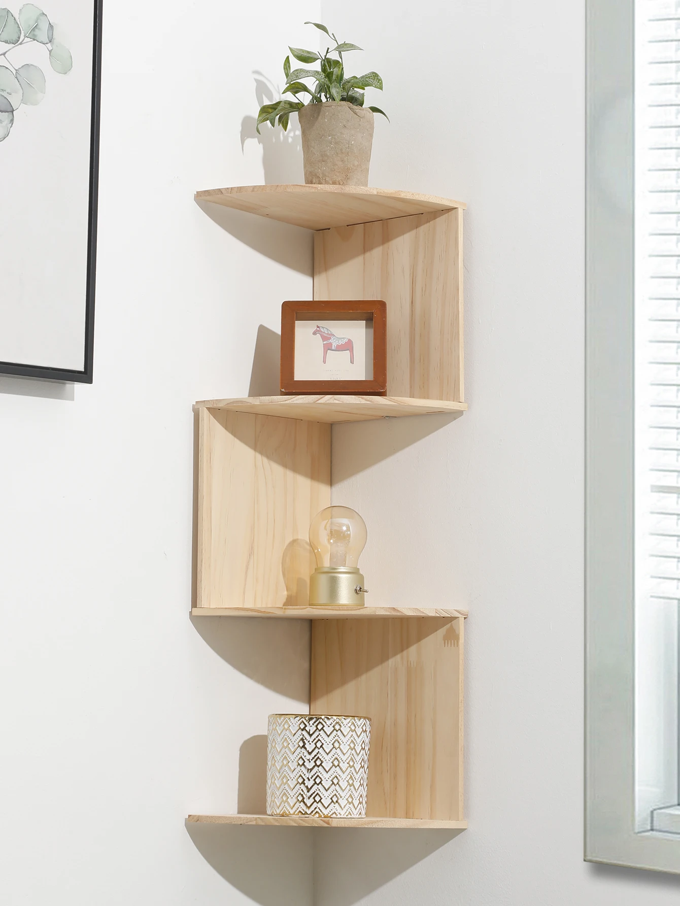 2/4/5 Layers Wooden PVC Corner Shelf Burlywood Storage Shelf Boho Home Decoration Floating Wall Organizer Room Decors Aesthetic - Image 12