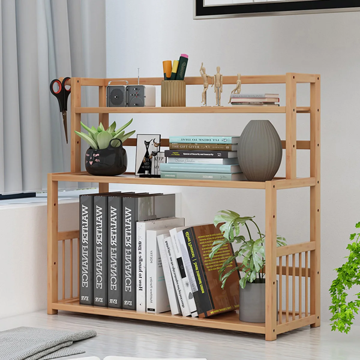 3-Layer Display Shelf Wooden Desktop Storage Rack Simple Tabletop Stand Storage Organizer For Home Decorative Office Bedroom - Image 2