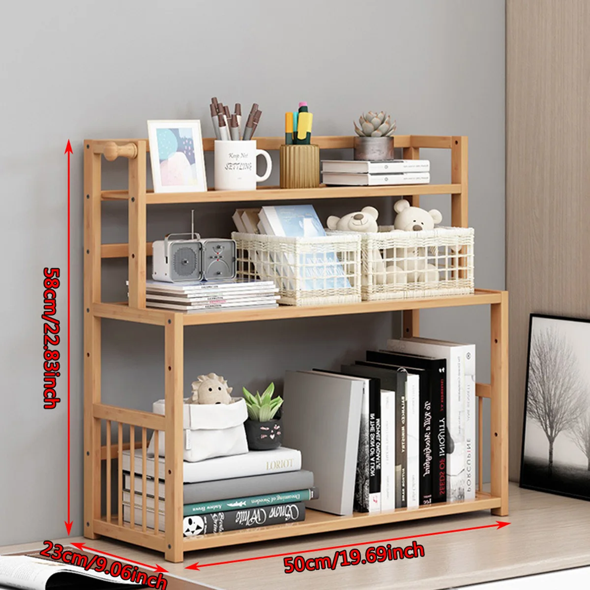 3-Layer Display Shelf Wooden Desktop Storage Rack Simple Tabletop Stand Storage Organizer For Home Decorative Office Bedroom - Image 3