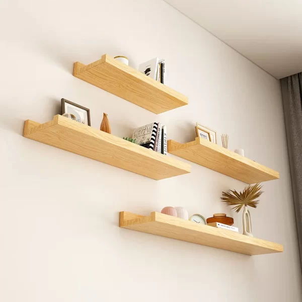 30cm Wall Shelf Home Living Room Wall Shelf Punched One-line Board Bookshelf Wall Decoration Solid Wood Small Rack - Image 3