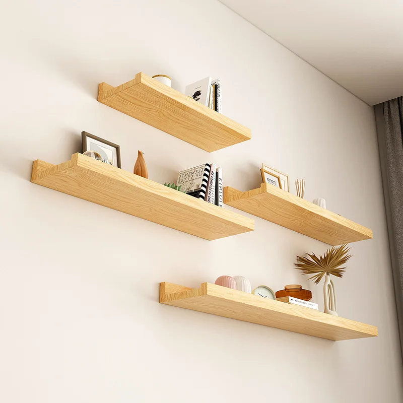 30cm Wall Shelf Home Living Room Wall Shelf Punched One-line Board Bookshelf Wall Decoration Solid Wood Small Rack - Image 3
