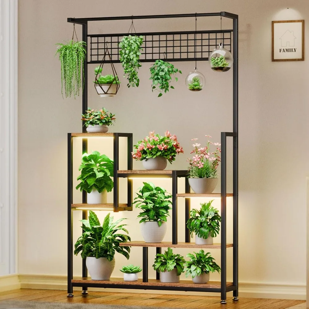 6-Tier Indoor Plant Stand with Built-In Grow Lights, Large Corner Metal Rack for Flower Displays - Image 2