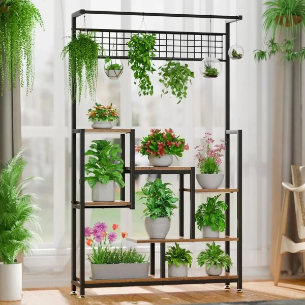 6-Tier Indoor Plant Stand with Built-In Grow Lights, Large Corner Metal Rack for Flower Displays - Image 4