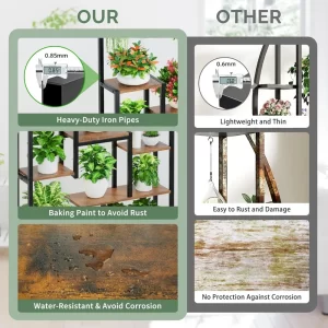 6-Tier Indoor Plant Stand with Built-In Grow Lights, Large Corner Metal Rack for Flower Displays - Image 5