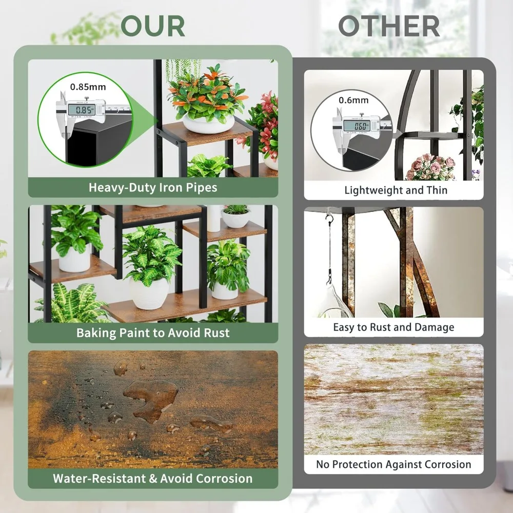 6-Tier Indoor Plant Stand with Built-In Grow Lights, Large Corner Metal Rack for Flower Displays - Image 5