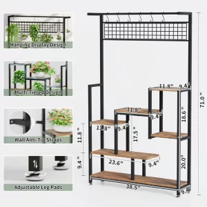 6-Tier Indoor Plant Stand with Built-In Grow Lights, Large Corner Metal Rack for Flower Displays - Image 6