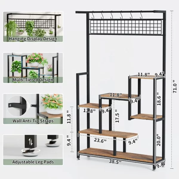6-Tier Indoor Plant Stand with Built-In Grow Lights, Large Corner Metal Rack for Flower Displays - Image 6