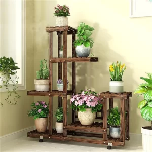 6 Tier Wood Plant Stand Vertical Carbonized Multiple Holder Indoor Outdoor Patio - Image 7