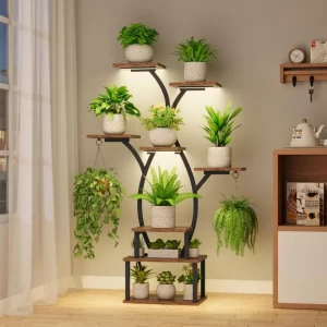 8-Tier Indoor Metal Plant Stand with Grow Light for Multiple Plants - Image 1