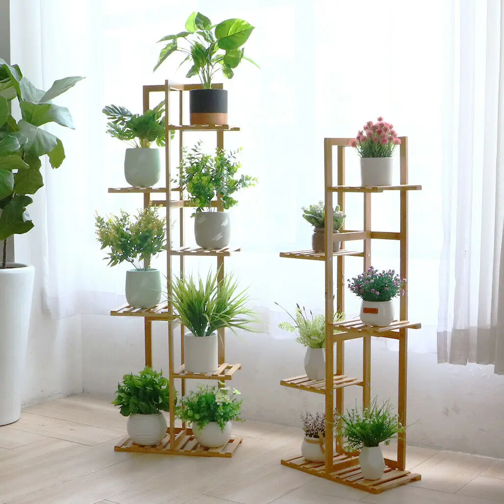 Bamboo 5 / 6  Tier  Plant Stand Rack Multiple Flower Pot Holder Shelf Indoor Outdoor Planter Display Shelving Unit for Patio - Image 4