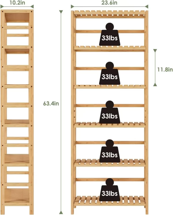 Bamboo Shelf, 6 Tier Bookcase Storage Shelves,Tall Book Rack Shelving Unit,Multipurpose Storage Display Shelf Adjustable Storage - Image 3