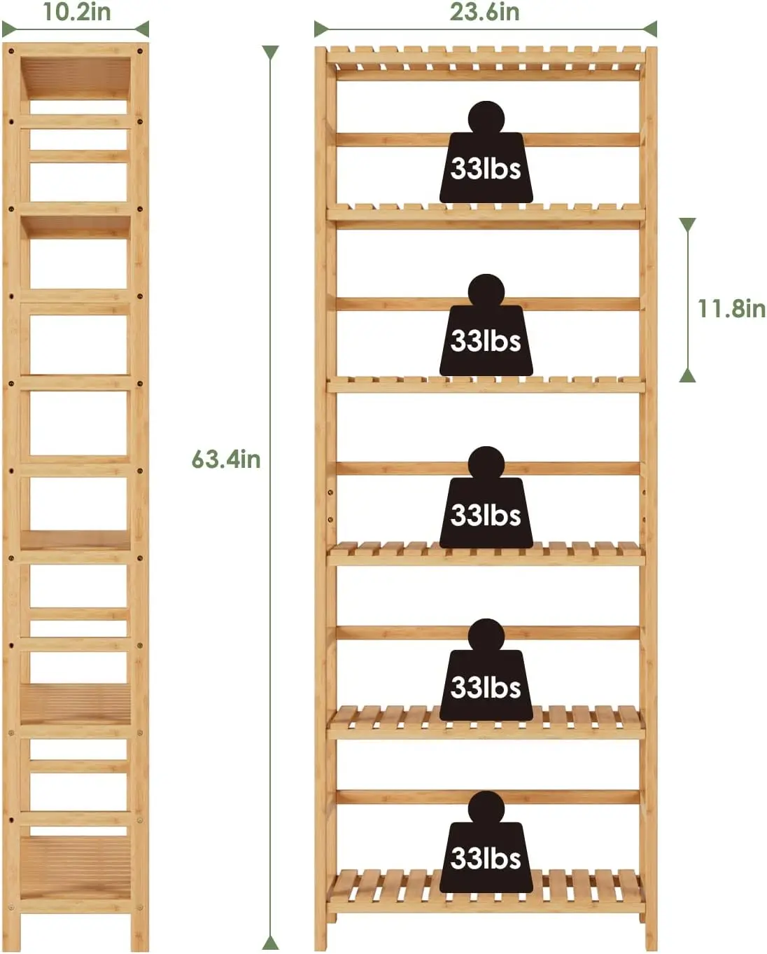 Bamboo Shelf, 6 Tier Bookcase Storage Shelves,Tall Book Rack Shelving Unit,Multipurpose Storage Display Shelf Adjustable Storage - Image 3