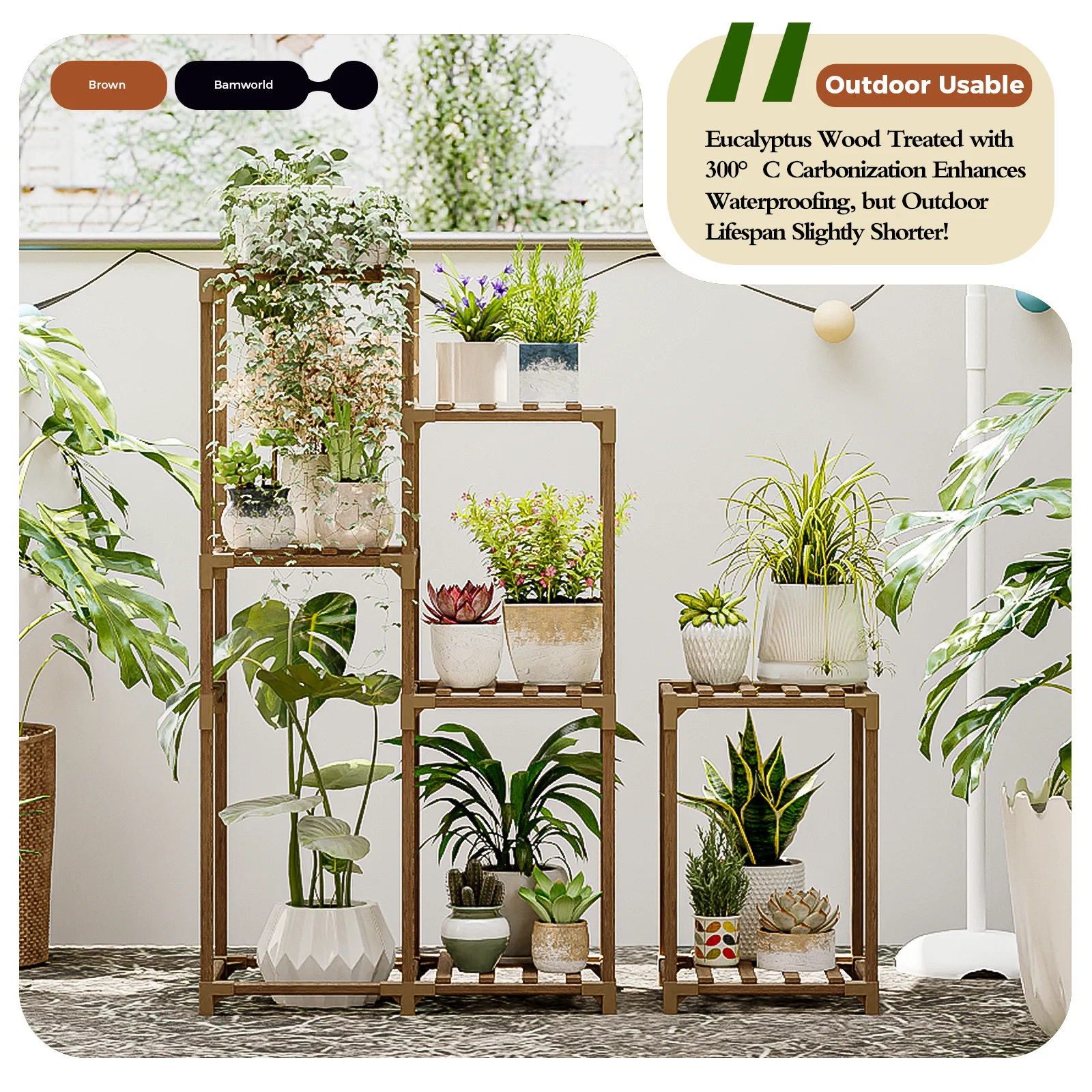 Bamworld Indoor Corner Plant Stand Wood Plant Shelf Holder for Multiple Plants Tall Flower Stands Plant Table Rack Garden Patio - Image 3