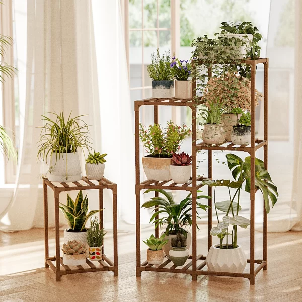 Bamworld Indoor Corner Plant Stand Wood Plant Shelf Holder for Multiple Plants Tall Flower Stands Plant Table Rack Garden Patio - Image 4