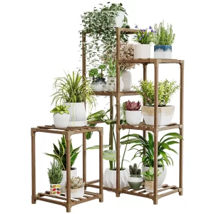 Bamworld Indoor Corner Plant Stand Wood Plant Shelf Holder for Multiple Plants Tall Flower Stands Plant Table Rack Garden Patio - Image 1