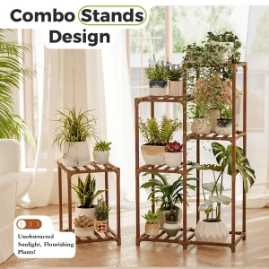 Bamworld Indoor Corner Plant Stand Wood Plant Shelf Holder for Multiple Plants Tall Flower Stands Plant Table Rack Garden Patio - Image 5