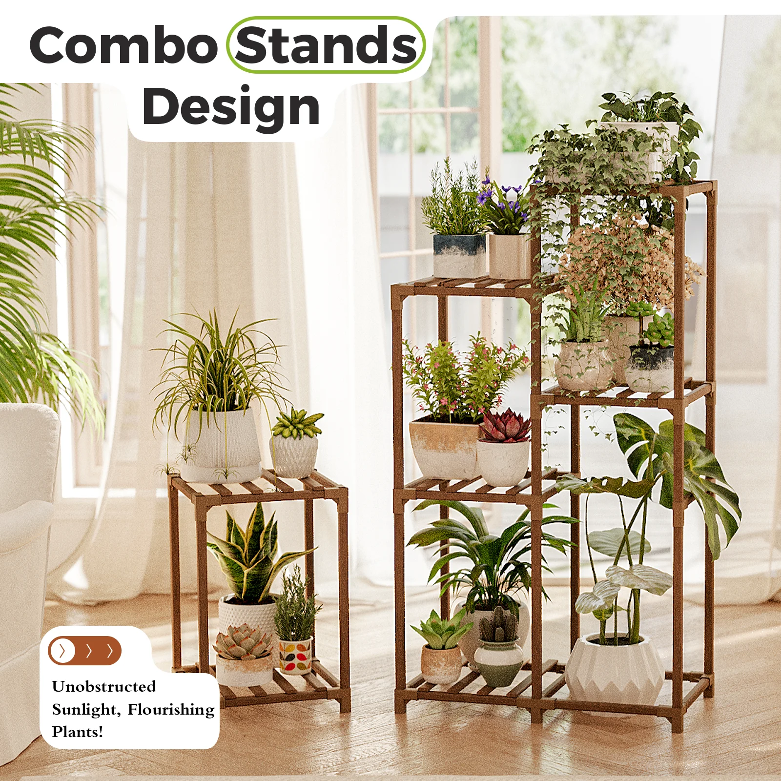 Bamworld Indoor Corner Plant Stand Wood Plant Shelf Holder for Multiple Plants Tall Flower Stands Plant Table Rack Garden Patio - Image 5
