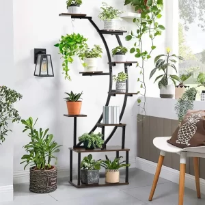 Black Plant Stand with Grow Light for Indoor Plants 9 Tiered Metal Plant Shelf  60" Black  Holder Display Rack for Home Balcony - Image 2