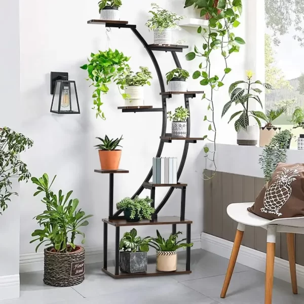 Black Plant Stand with Grow Light for Indoor Plants 9 Tiered Metal Plant Shelf  60" Black  Holder Display Rack for Home Balcony - Image 2