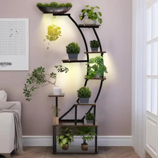 Black Plant Stand with Grow Light for Indoor Plants 9 Tiered Metal Plant Shelf  60" Black  Holder Display Rack for Home Balcony - Image 3