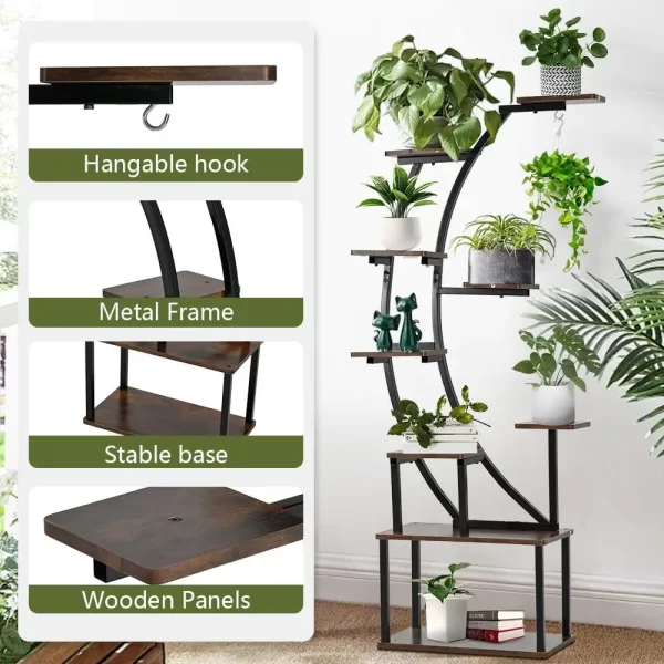 Black Plant Stand with Grow Light for Indoor Plants 9 Tiered Metal Plant Shelf  60" Black  Holder Display Rack for Home Balcony - Image 4