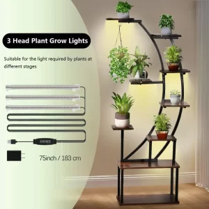 Black Plant Stand with Grow Light for Indoor Plants 9 Tiered Metal Plant Shelf  60" Black  Holder Display Rack for Home Balcony - Image 5