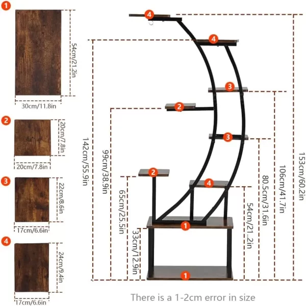 Black Plant Stand with Grow Light for Indoor Plants 9 Tiered Metal Plant Shelf  60" Black  Holder Display Rack for Home Balcony - Image 6