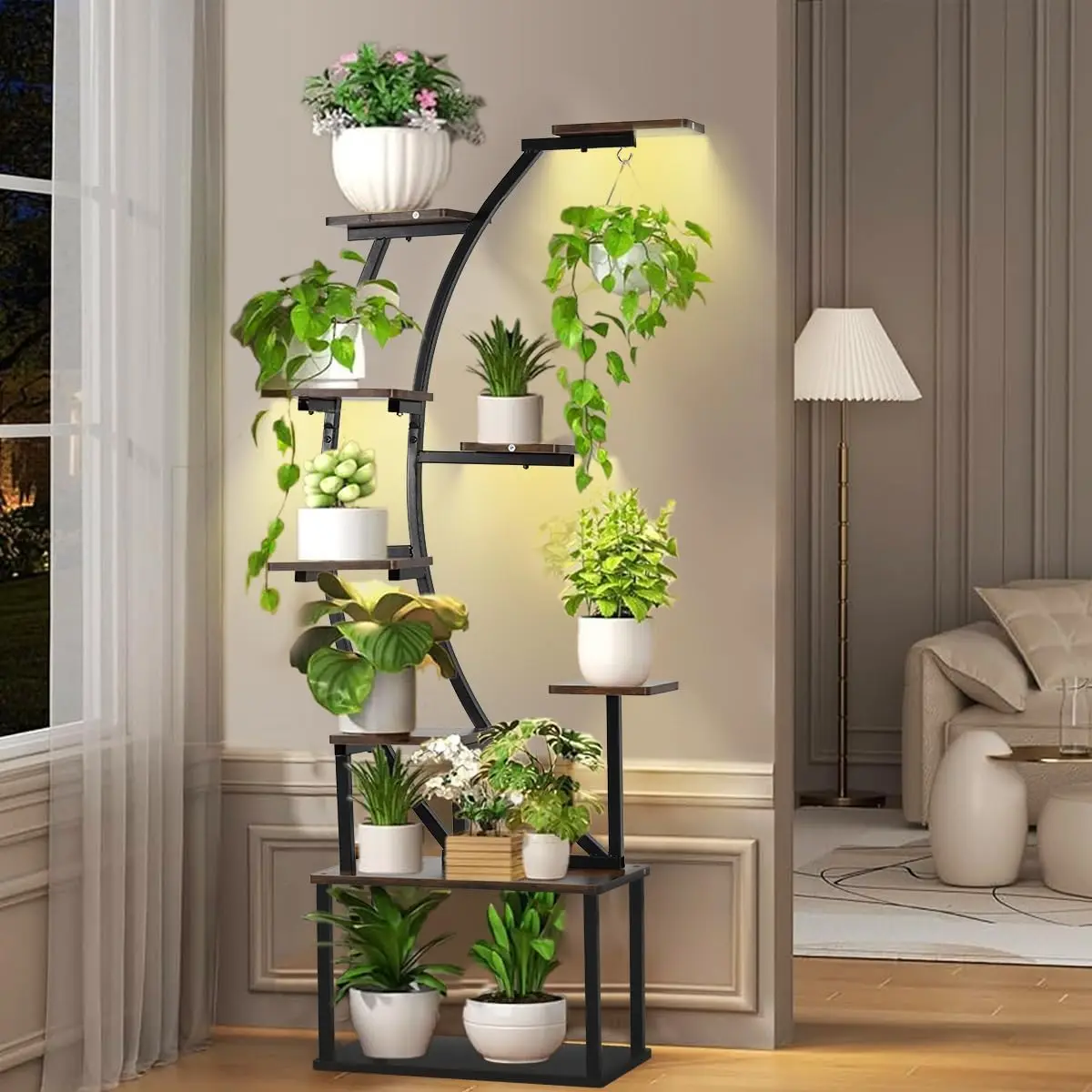 Black Plant Stand with Grow Light for Indoor Plants 9 Tiered Metal Plant Shelf  60" Black  Holder Display Rack for Home Balcony - Image 1