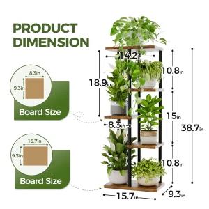 Brown Bamworld 5 Tier Metal Plant Stand Indoor Corner Shelf For Multiple Plants Tiered Flower Pot Holder Patio Garden Balcony - Image 5