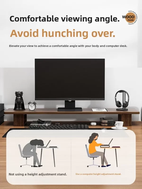 Elevated  Wood Cuter Monitor Stand Desk Top Holder Home Office Desktop Organizer Adjustable Height Storage Ra - Image 2