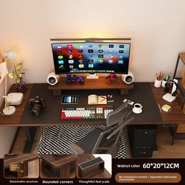 Elevated  Wood Cuter Monitor Stand Desk Top Holder Home Office Desktop Organizer Adjustable Height Storage Ra - Image 11