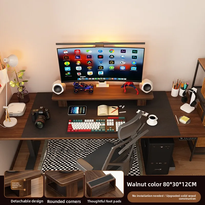 Elevated  Wood Cuter Monitor Stand Desk Top Holder Home Office Desktop Organizer Adjustable Height Storage Ra - Image 15