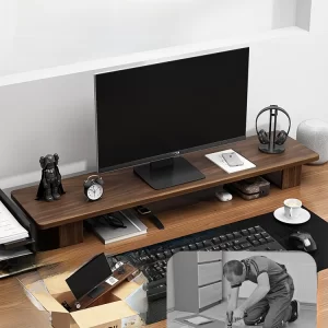 Elevated  Wood Cuter Monitor Stand Desk Top Holder Home Office Desktop Organizer Adjustable Height Storage Ra - Image 4