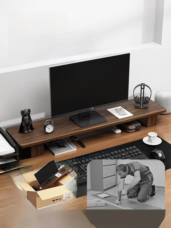 Elevated  Wood Cuter Monitor Stand Desk Top Holder Home Office Desktop Organizer Adjustable Height Storage Ra - Image 4