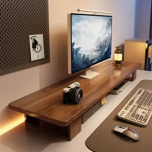 Elevated  Wood Cuter Monitor Stand Desk Top Holder Home Office Desktop Organizer Adjustable Height Storage Ra - Image 1