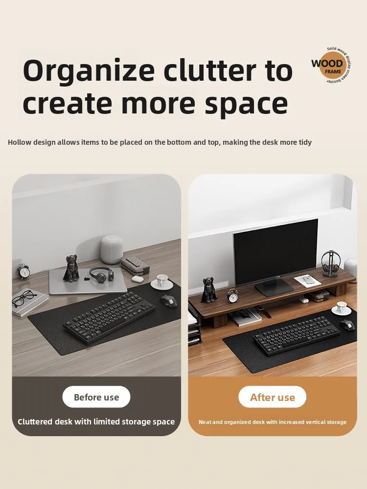 Elevated  Wood Cuter Monitor Stand Desk Top Holder Home Office Desktop Organizer Adjustable Height Storage Ra - Image 5