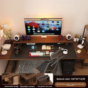 Elevated  Wood Cuter Monitor Stand Desk Top Holder Home Office Desktop Organizer Adjustable Height Storage Ra - Image 6