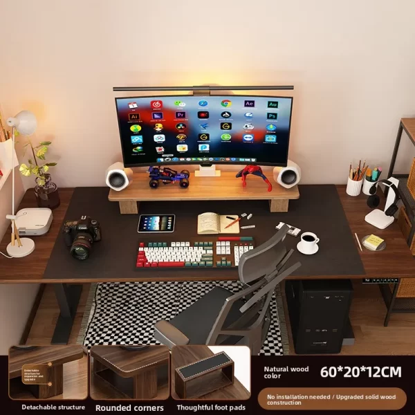 Elevated  Wood Cuter Monitor Stand Desk Top Holder Home Office Desktop Organizer Adjustable Height Storage Ra - Image 7