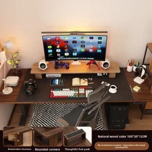 Elevated  Wood Cuter Monitor Stand Desk Top Holder Home Office Desktop Organizer Adjustable Height Storage Ra - Image 9