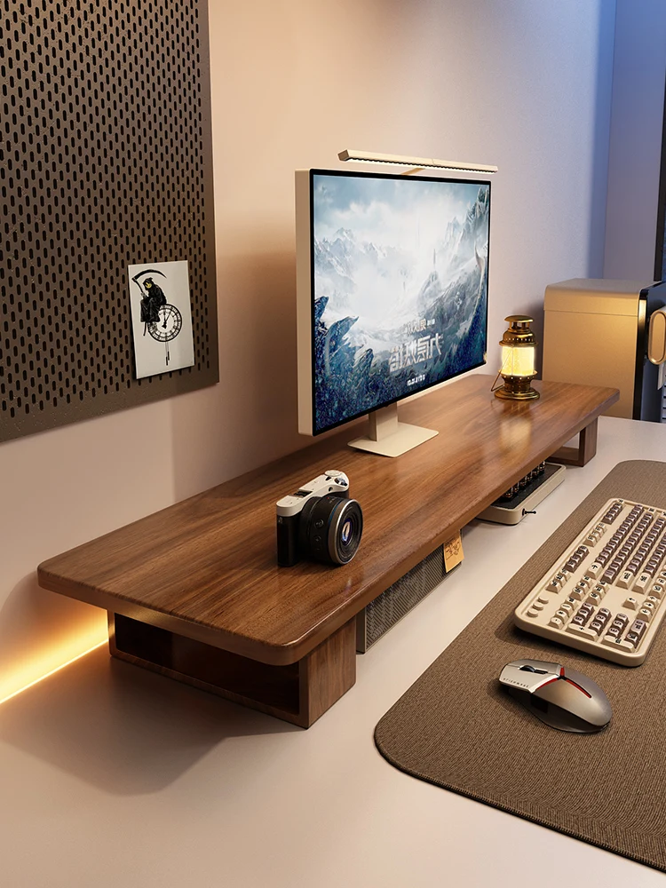 Elevated  Wood Cuter Monitor Stand Desk Top Holder Home Office Desktop Organizer Adjustable Height Storage Ra - Image 1