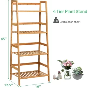 Giantex 4-Tier Ladder Shelf Plant Stand, Bamboo Flower Pots Holder Display Rack, Multifunctional Ladder-Shaped Bookshelf Storage - Image 3