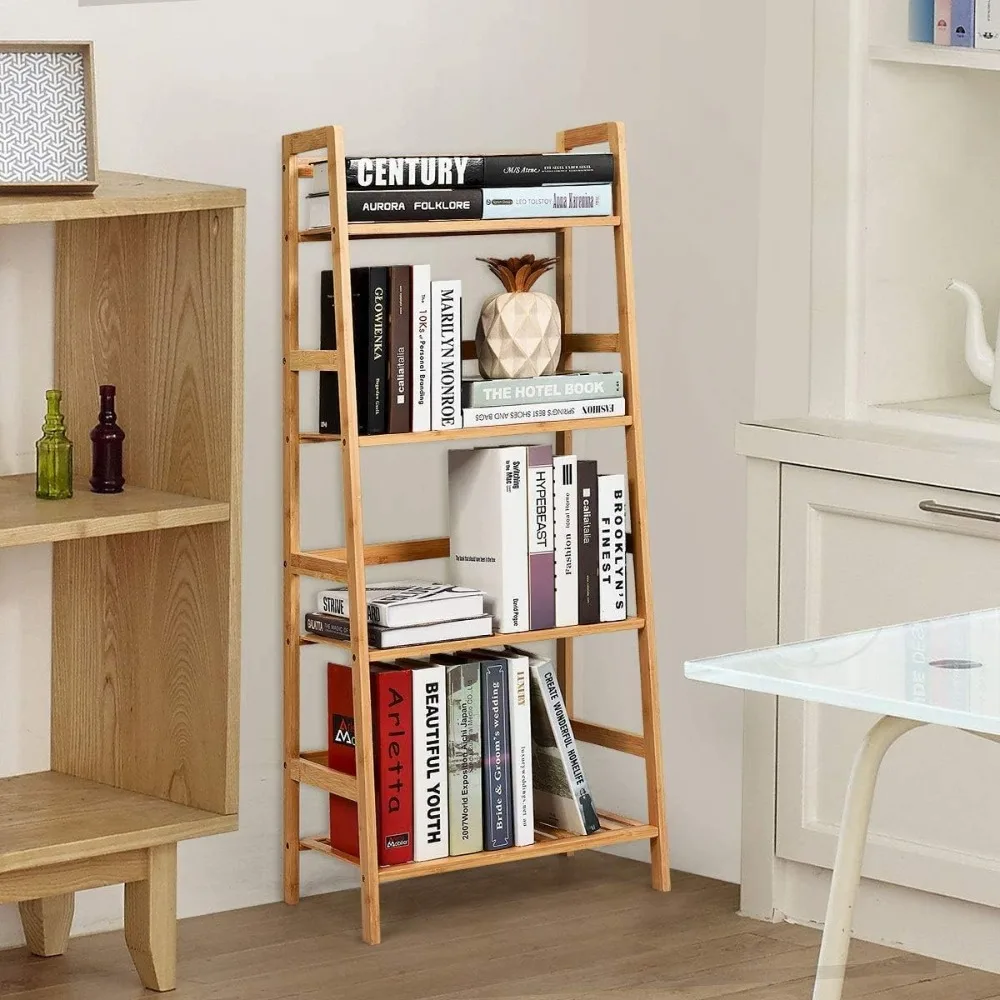 Giantex 4-Tier Ladder Shelf Plant Stand, Bamboo Flower Pots Holder Display Rack, Multifunctional Ladder-Shaped Bookshelf Storage - Image 5