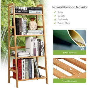 Giantex 4-Tier Ladder Shelf Plant Stand, Bamboo Flower Pots Holder Display Rack, Multifunctional Ladder-Shaped Bookshelf Storage - Image 6