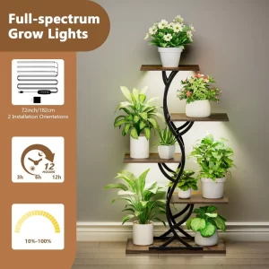 Indoor 5-Tier Curved Metal Plant Stand for Tall Plants with Grow Lights - Image 3