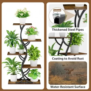 Indoor 5-Tier Curved Metal Plant Stand for Tall Plants with Grow Lights - Image 5