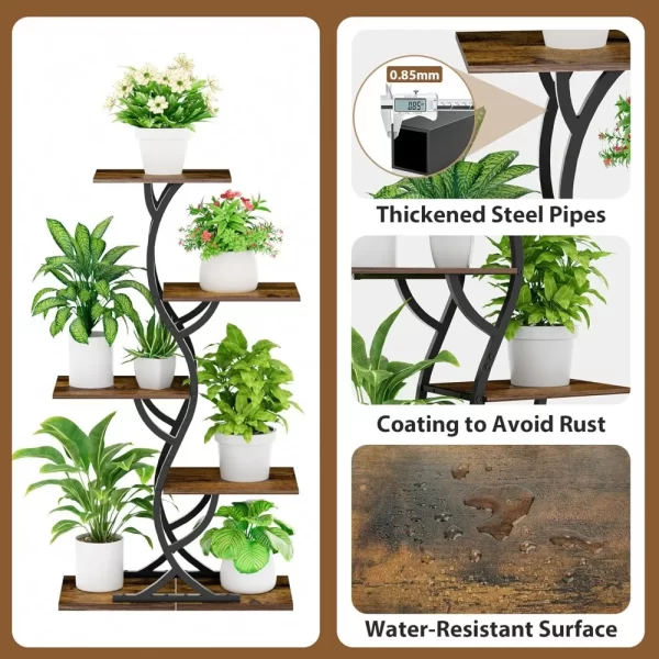Indoor 5-Tier Curved Metal Plant Stand for Tall Plants with Grow Lights - Image 5