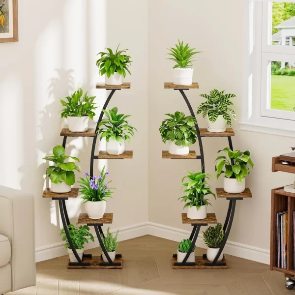 Indoor Plant Stands with Dual Lighting, Two-Piece Indoor Plant Shelves, Corner Plant Stands for Home Plants, Six-Tier Plant and - Image 5