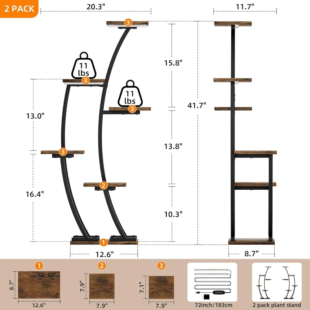 Indoor Plant Stands with Dual Lighting, Two-Piece Indoor Plant Shelves, Corner Plant Stands for Home Plants, Six-Tier Plant and - Image 6