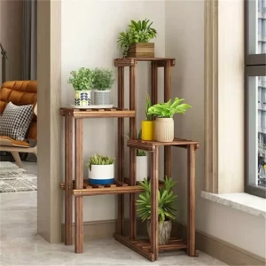 Plant Corner Stand 6 Tier Wood Shelf Indoor Outdoor Garden Patio Displaying Shelves Rack for Flowers Succulents Planter Pots - Image 1