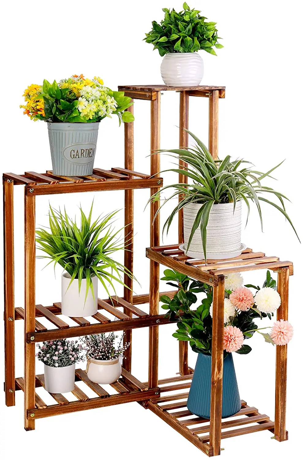 Plant Corner Stand 6 Tier Wood Shelf Indoor Outdoor Garden Patio Displaying Shelves Rack for Flowers Succulents Planter Pots - Image 7